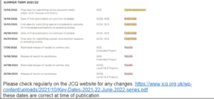 Important key dates – exams summer 2022