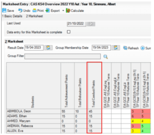 Sims 5 total conduct points in marksheets