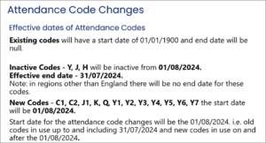 1 attendance code changes