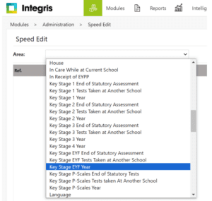 From the area drop down menu select key stage eyf year 1