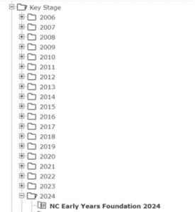 From the area drop down menu select key stage eyf year 3