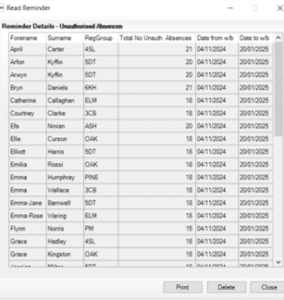 Unauthorised attendance alerts reminder 3 1