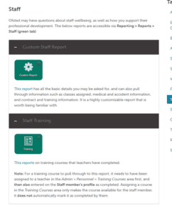 Scholarpack 2 questions for ofsted staff custom report