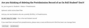 Bromcom are you thinking of deleting the preadmission record