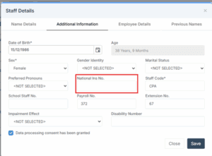 Bromcom 6 staff details ni number